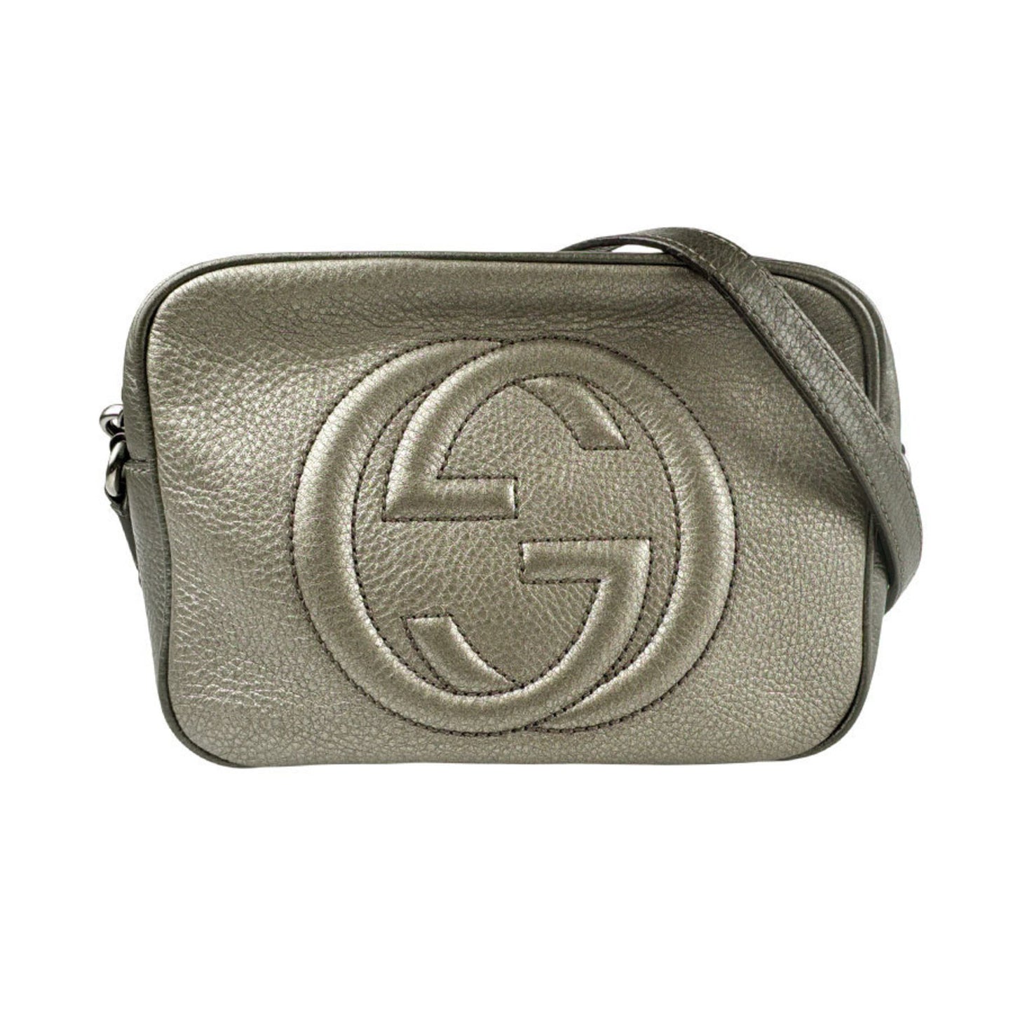 Gucci Soho Shoulder Bag In Grey Gold And Khaki Gray Leather