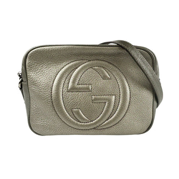 Gucci Soho Shoulder Bag In Grey Gold And Khaki Gray Leather