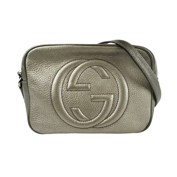Gucci Soho Shoulder Bag In Grey Gold And Khaki Gray Leather