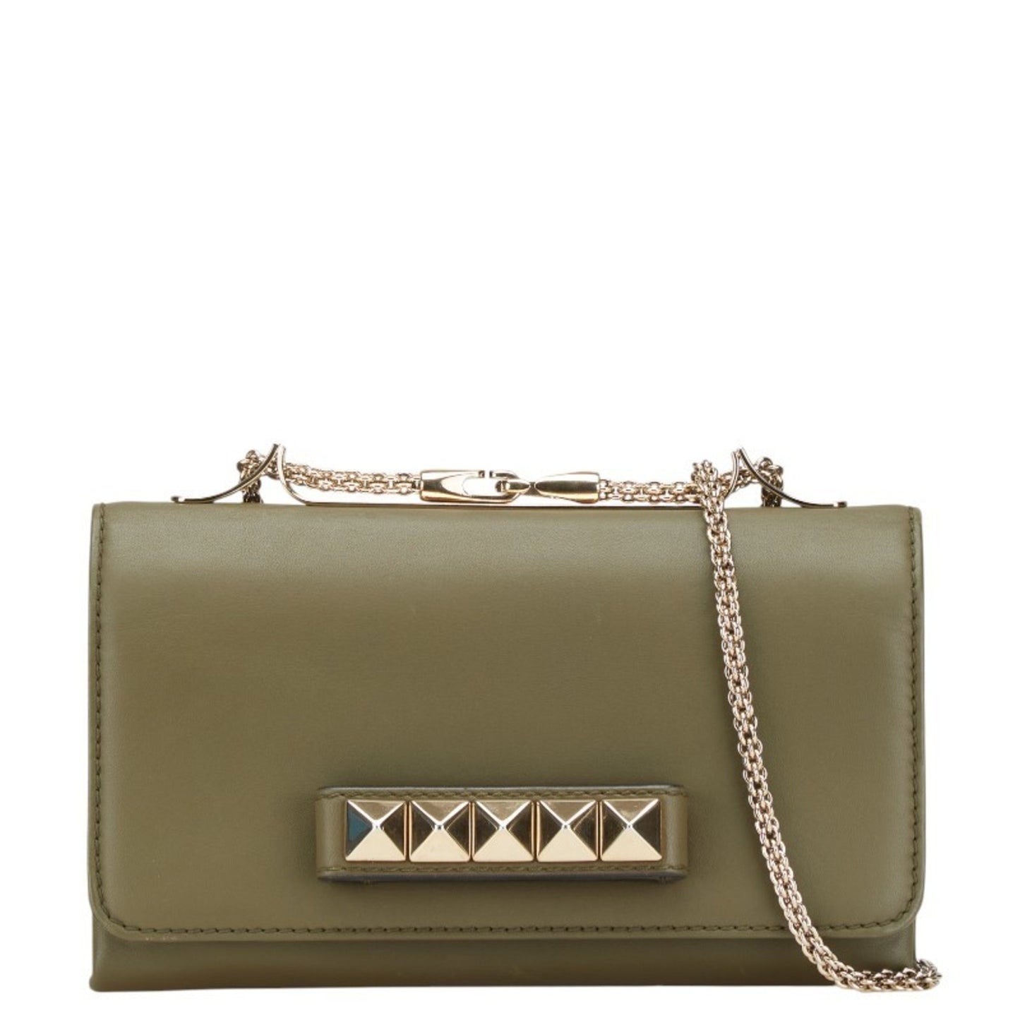 Valentino Garavani Studded Chain Shoulder Bag/Clutch Bag In Khaki