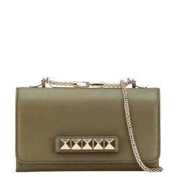 Valentino Garavani Studded Chain Shoulder Bag/Clutch Bag In Khaki