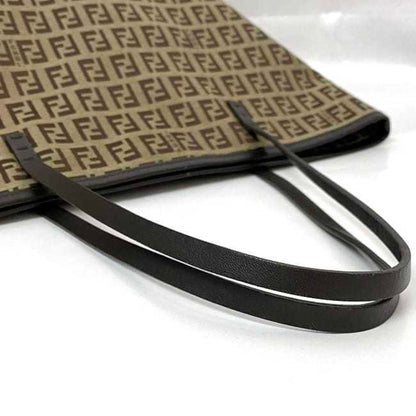Fendi Tote Bag Ec-21844 Beige Brown Zucchino Canvas Leather Fendi Ff