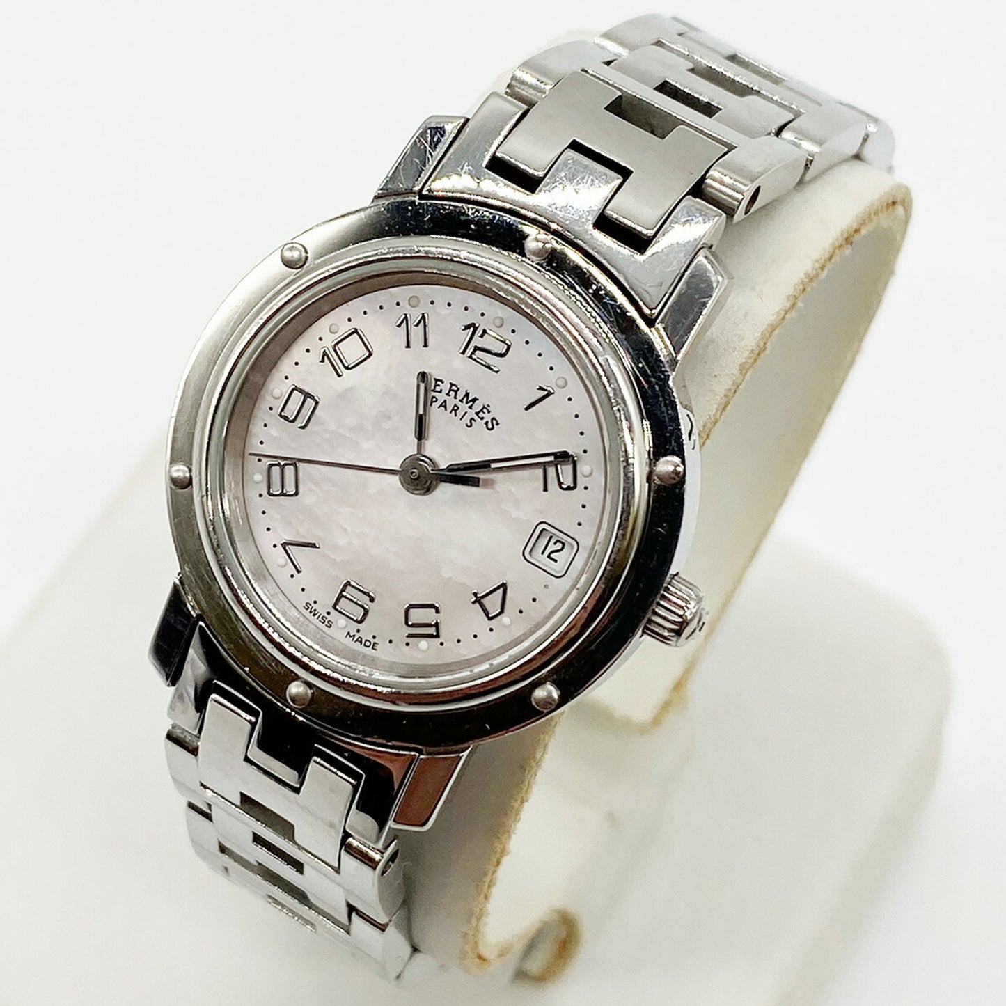 Hermes Watch Cl4.210 Clipper Quartz Pink Shell Stainless Steel Dial