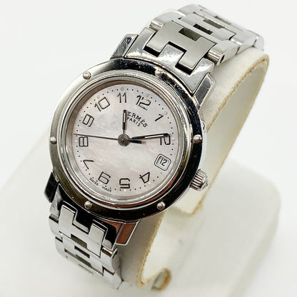 Hermes Watch Cl4.210 Clipper Quartz Pink Shell Stainless Steel Dial