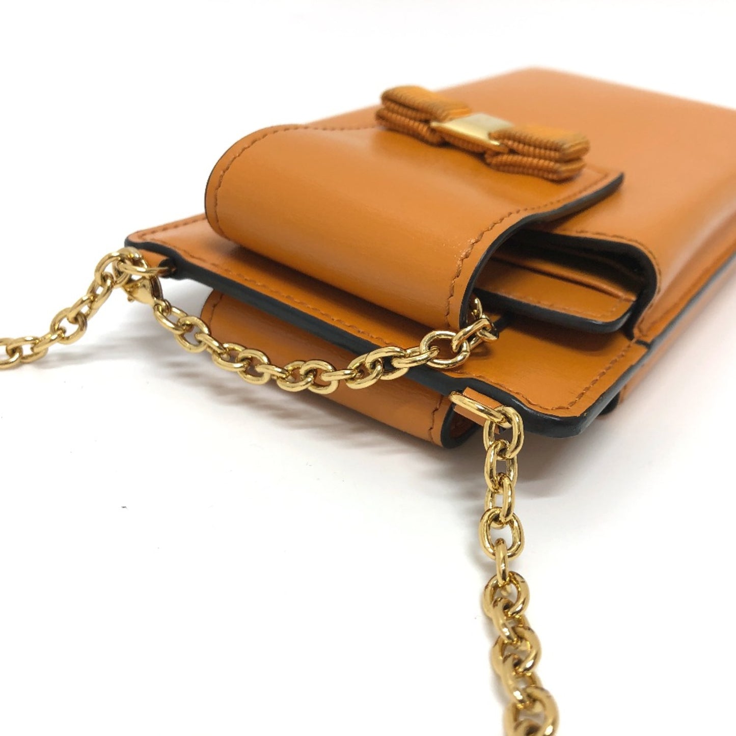 Salvatore Ferragamo Mobile Case Shoulder Bag Orange Brown Orange Goldhardware