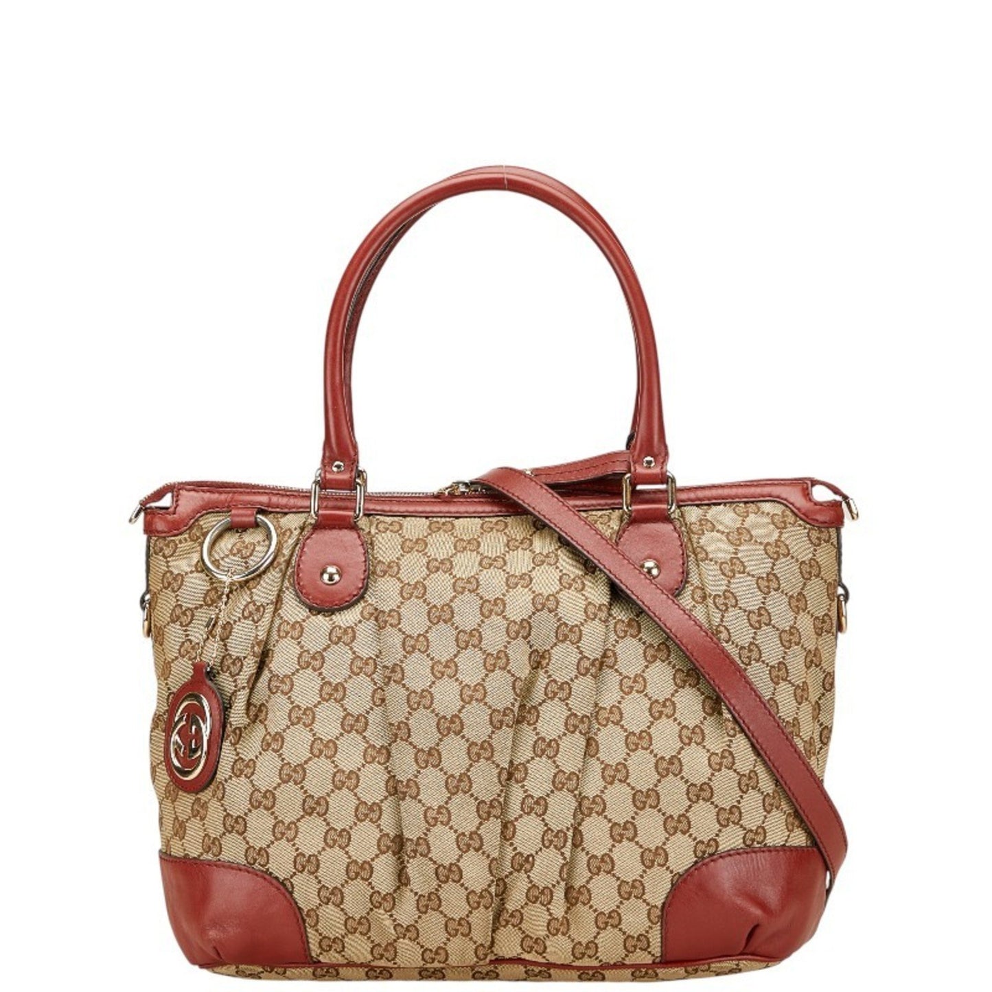 Gucci Gg Canvas Diamante Tote Bag/Shoulder Bag 2Way 285730 Beige/Red Leather
