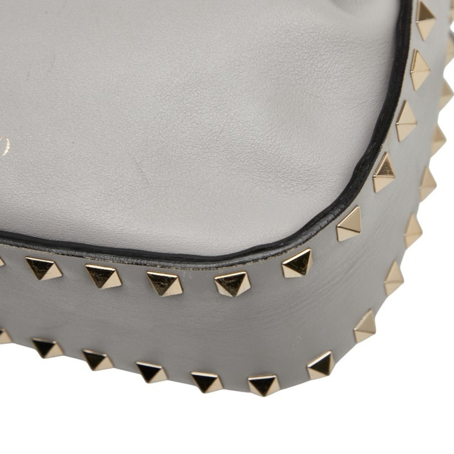 Valentino Rockstud Drawstring Shoulder Bag In Gray Leather