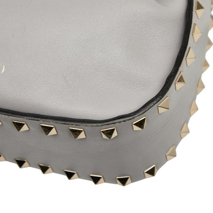 Valentino Rockstud Drawstring Shoulder Bag In Gray Leather