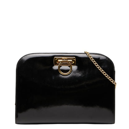 Salvatore Ferragamo Gancini Chain Shoulder Bag In Black Patent Leather
