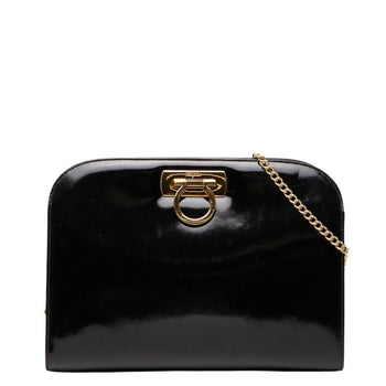 Salvatore Ferragamo Gancini Chain Shoulder Bag In Black Patent Leather