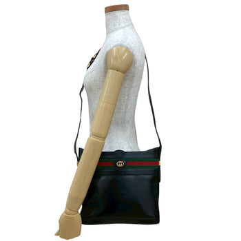 Gucci Old Gucci Vintage Sherry Line Gg Logo Hardware Leather Shoulder Bag Black 813-5