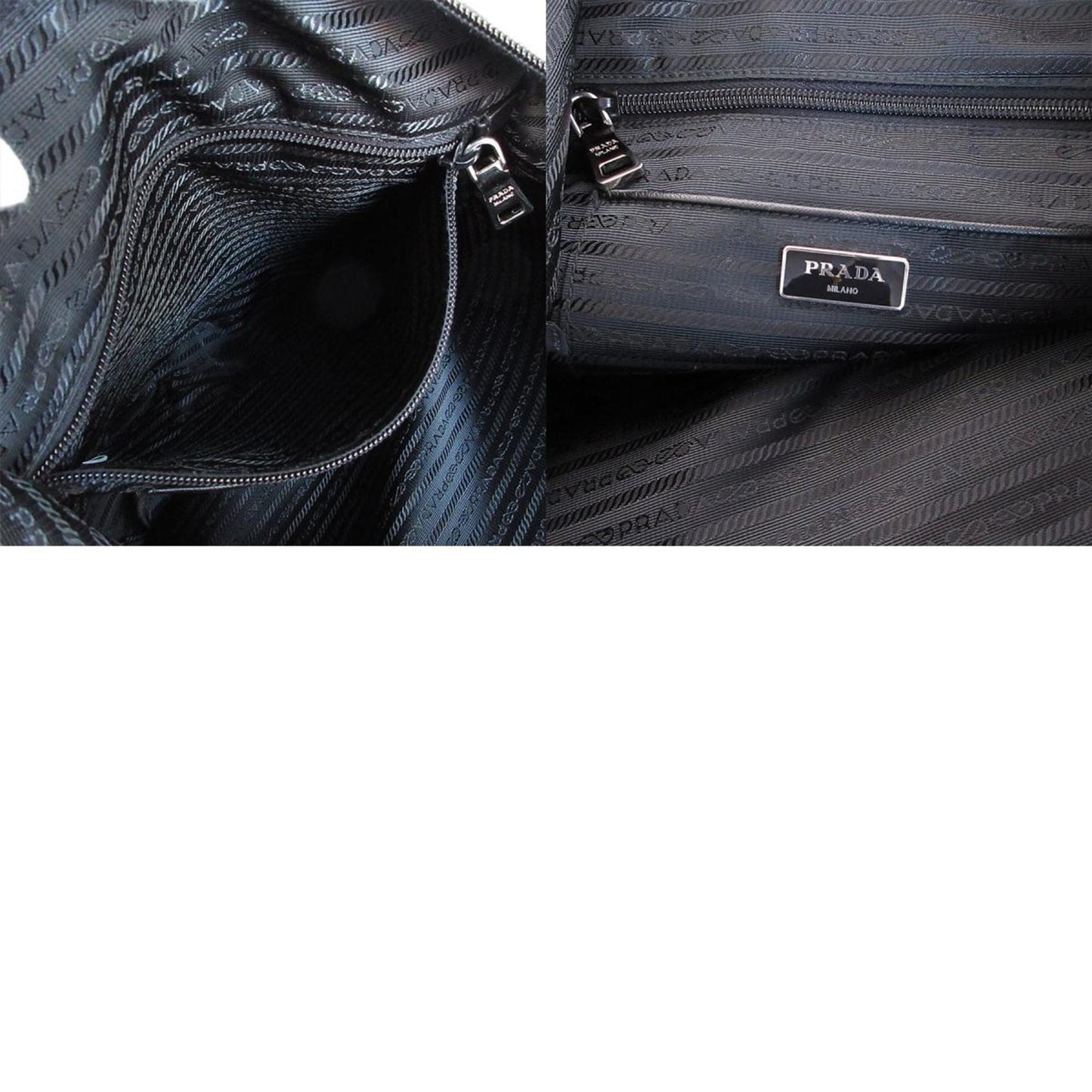 Prada Prada Tote Bag Shoulder Nylon Leather Black Multicolor Silver