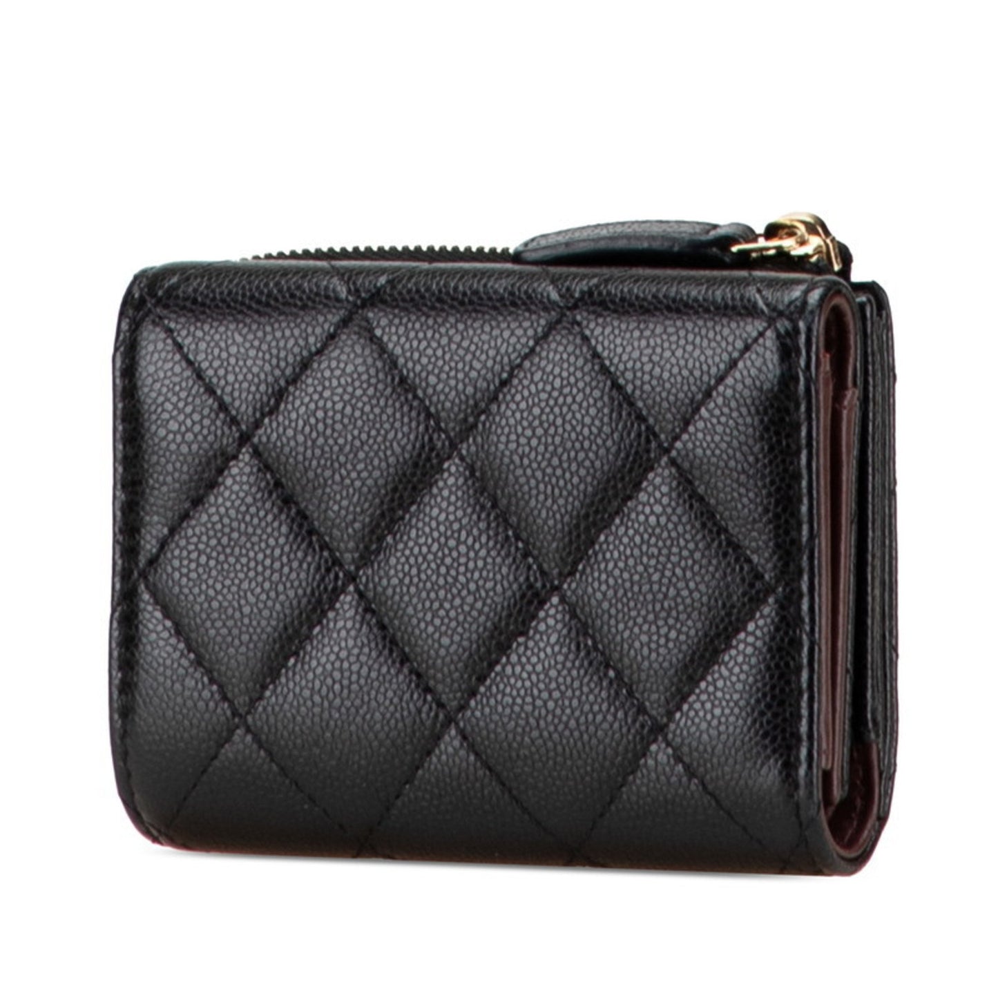 Chanel Matelasse Coco Mark Tri-Fold Wallet In Black Caviar Skin