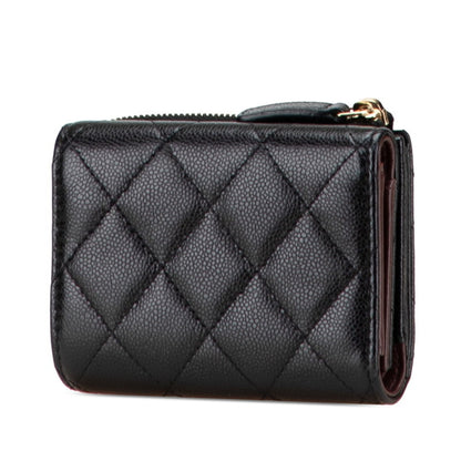 Chanel Matelasse Coco Mark Tri-Fold Wallet In Black Caviar Skin