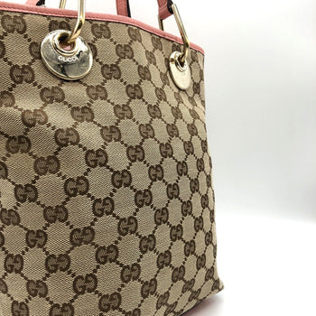 Gucci 120840 Tote Bag Beige Pink Gg Canvas Leather