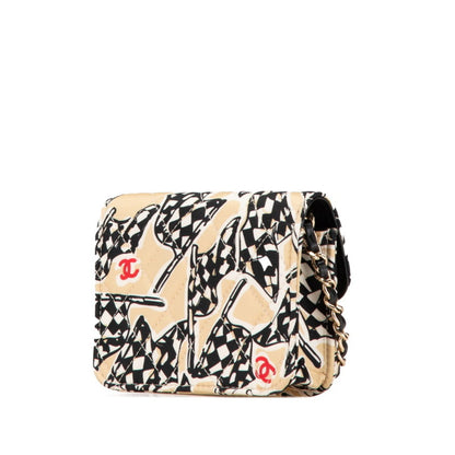 Chanel Matelasse Checkered Flag Coco Mark Mini Crossbody Chain Shoulder Bag In Beige