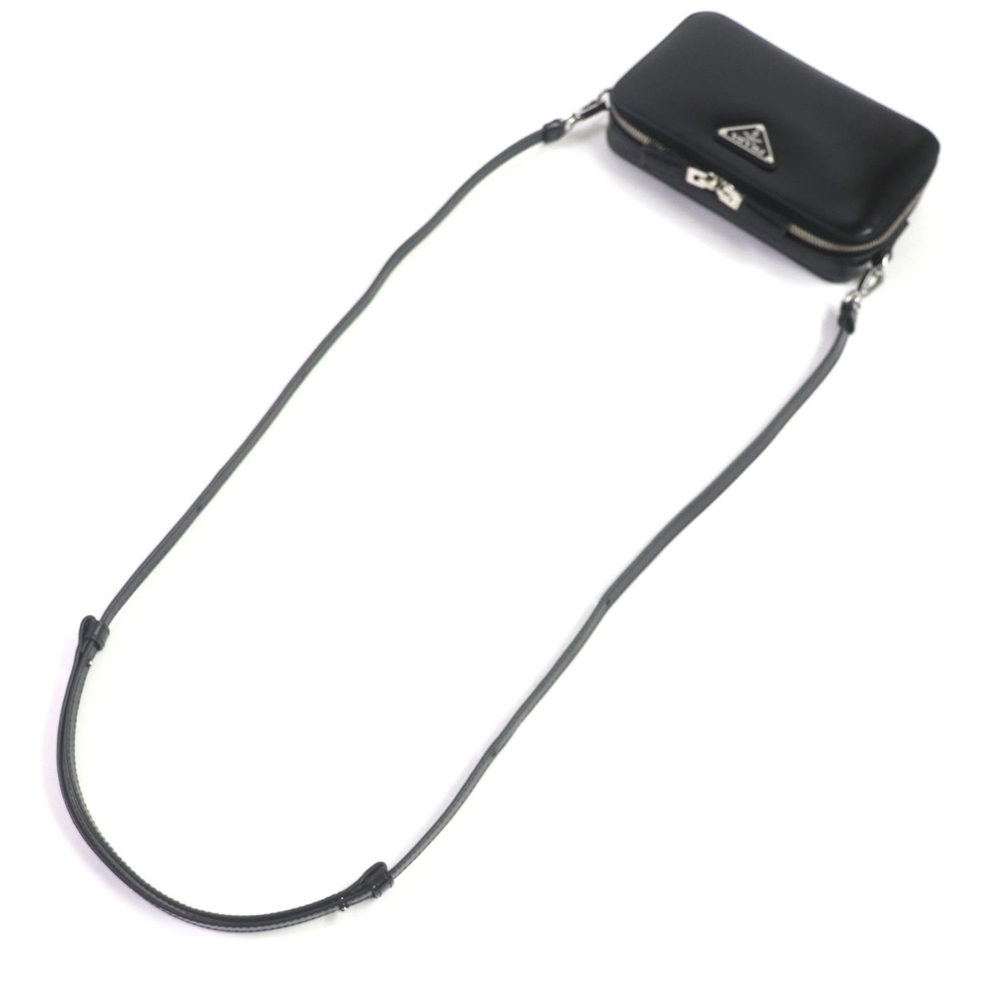 Prada 2Vh173 Brick Brushed Leather Triangle Logo Shoulder Bag