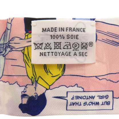 Herms Twilly Wow American Comic Print Silk Gris Rose Vert Scarf Muffler 0197 Hermes