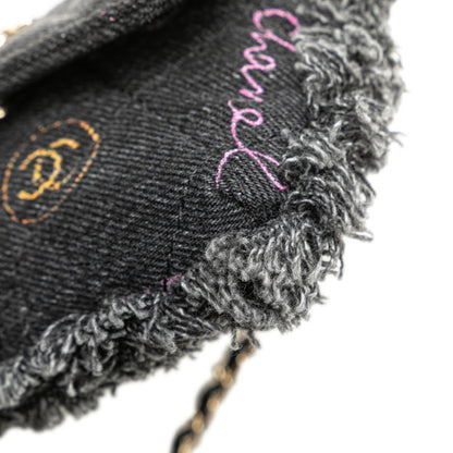 Chanel Matelasse Coco Mark Fringe Crossbody Chain Shoulder Bag Pochette In Black