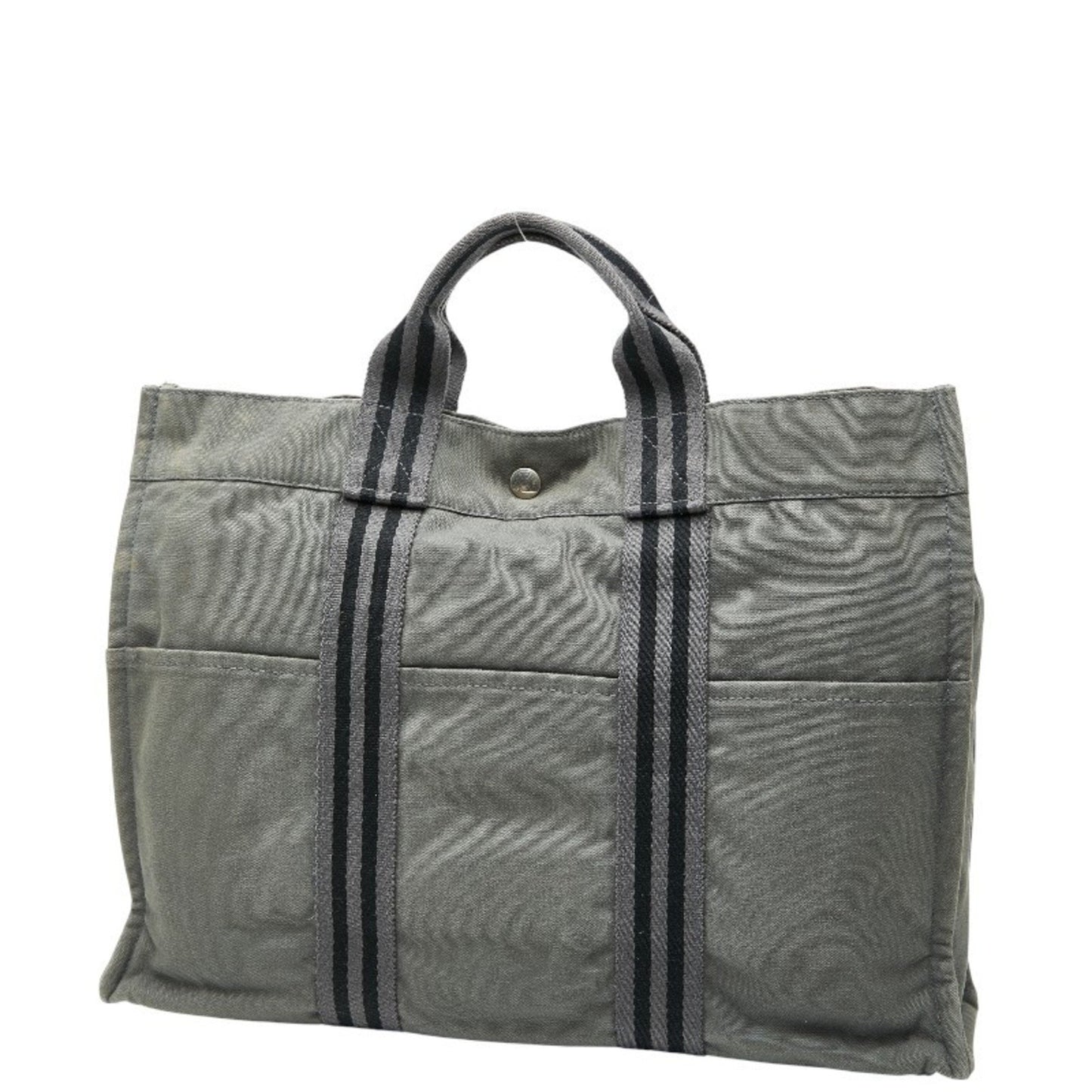 Hermes Foule Tote Mm Handbag Bag Gray Black Canvas
