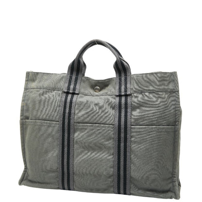 Hermes Foule Tote Mm Handbag Bag Gray Black Canvas