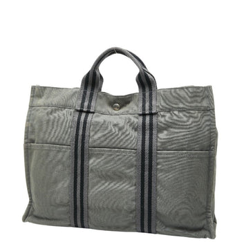 Hermes Foule Tote Mm Handbag Bag Gray Black Canvas