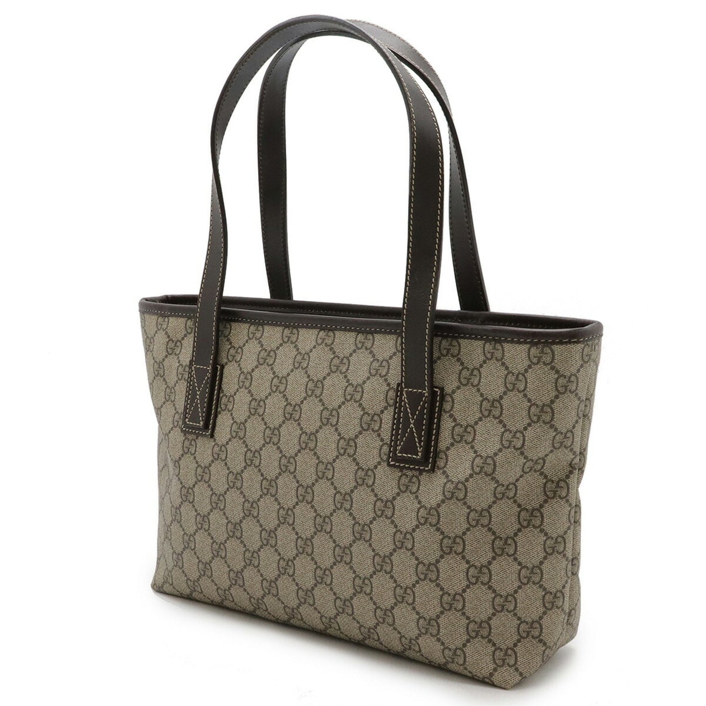 Gucci Gg Supreme Plus Tote Bag Shoulder Pvc Leather Beige Dark Brown 211138