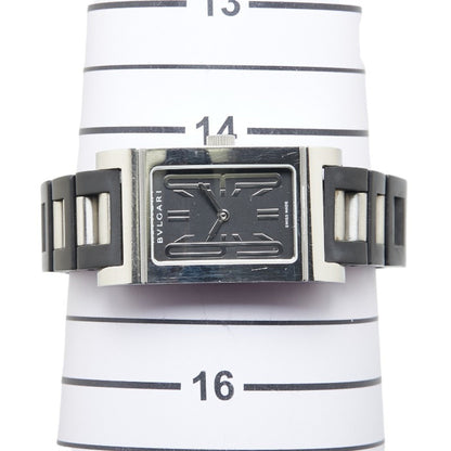 Bvlgari Rettangolo Watch Rt39S Quartz Black Dial Stainless Steel Rubber
