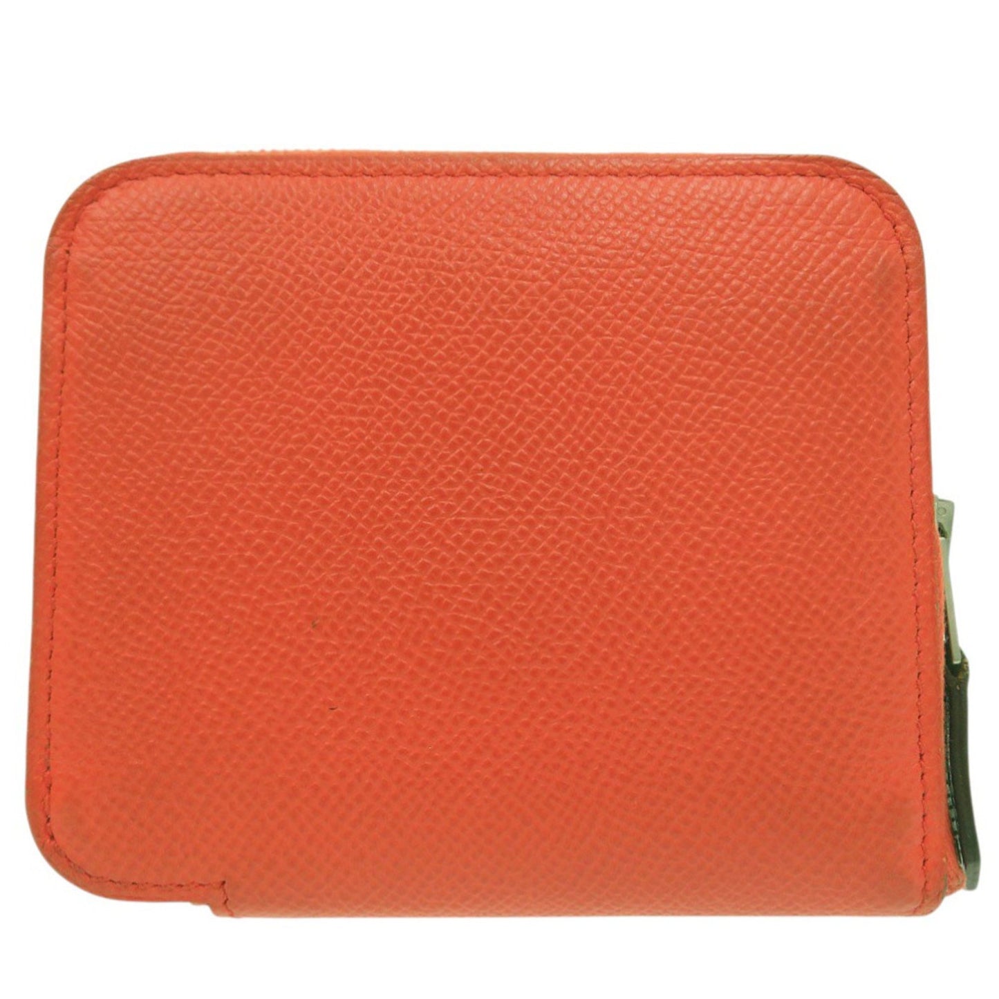 Herms Azap Compact Silk-In Coin Case X Ts 011 Au Leather Orange 0097 Hermes