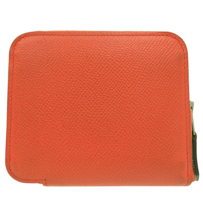 Herms Azap Compact Silk-In Coin Case X Ts 011 Au Leather Orange 0097 Hermes