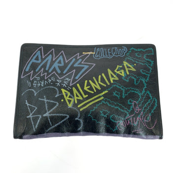 Balenciaga Graffiti Print Black Multicolor Silver Hardware Leather 443658 1060 Clutch Bag Second