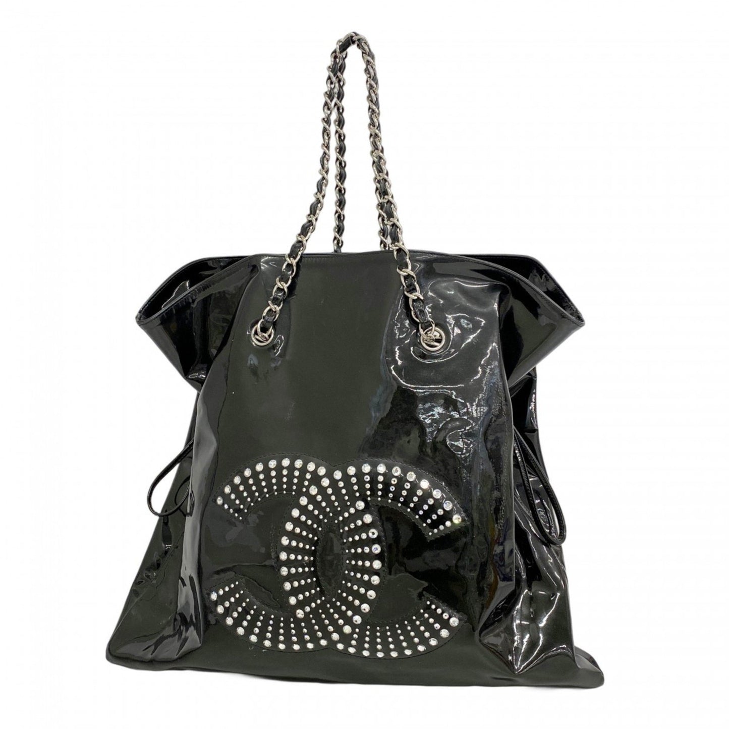 Chanel Patent Leather Black Chain Tote Bag