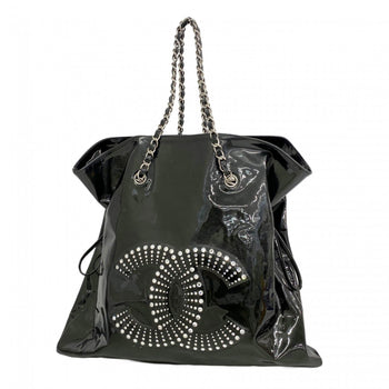 Chanel Patent Leather Black Chain Tote Bag