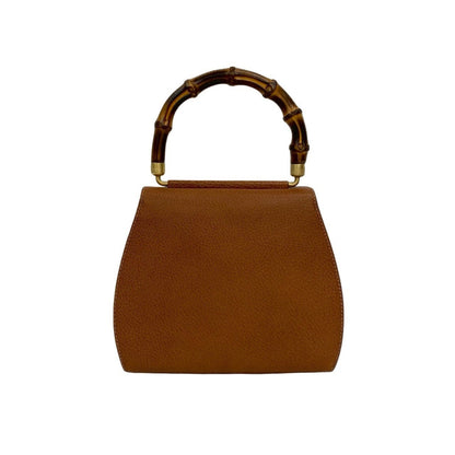 Gucci Old Gucci Vintage Bamboo Leather Turnlock Handbag/Mini Tote Bag Brown 26643