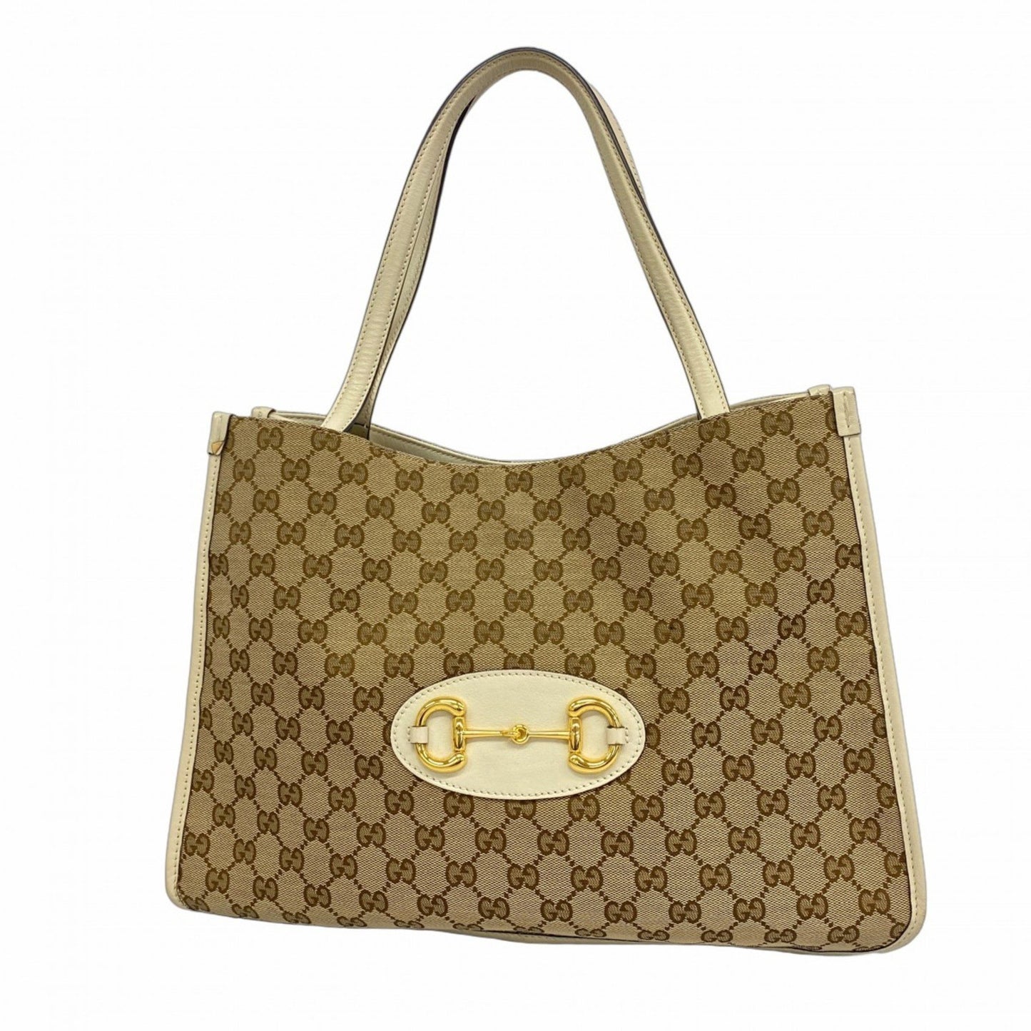 Gucci Gg Canvas Horsebit Tote Bag 623694 Brown White