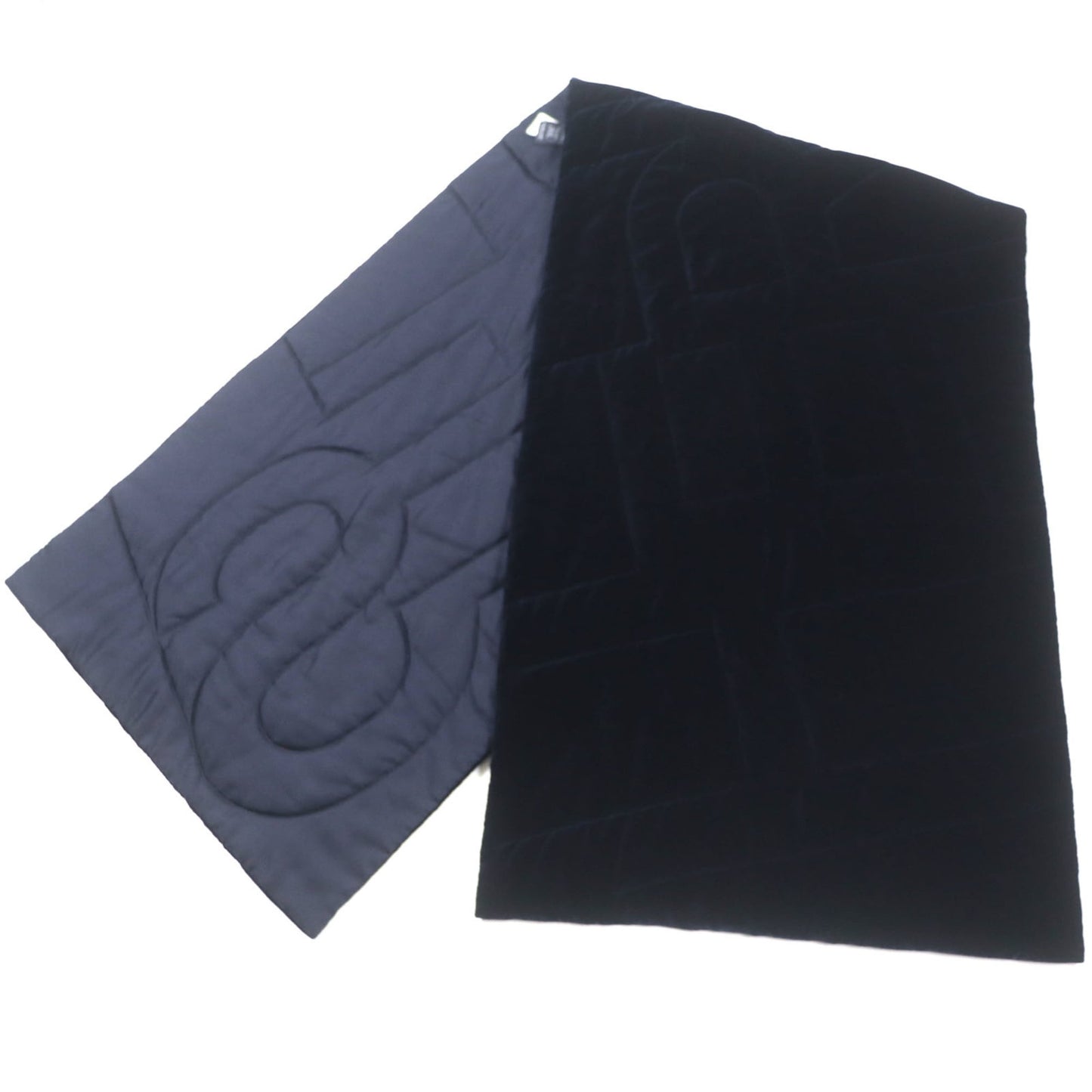 Hermes 100% Silk H Motif Velour Logo Quilted Padded Large Scarf Blanket Shawl Navy Made In France