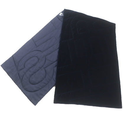 Hermes 100% Silk H Motif Velour Logo Quilted Padded Large Scarf Blanket Shawl Navy Made In France