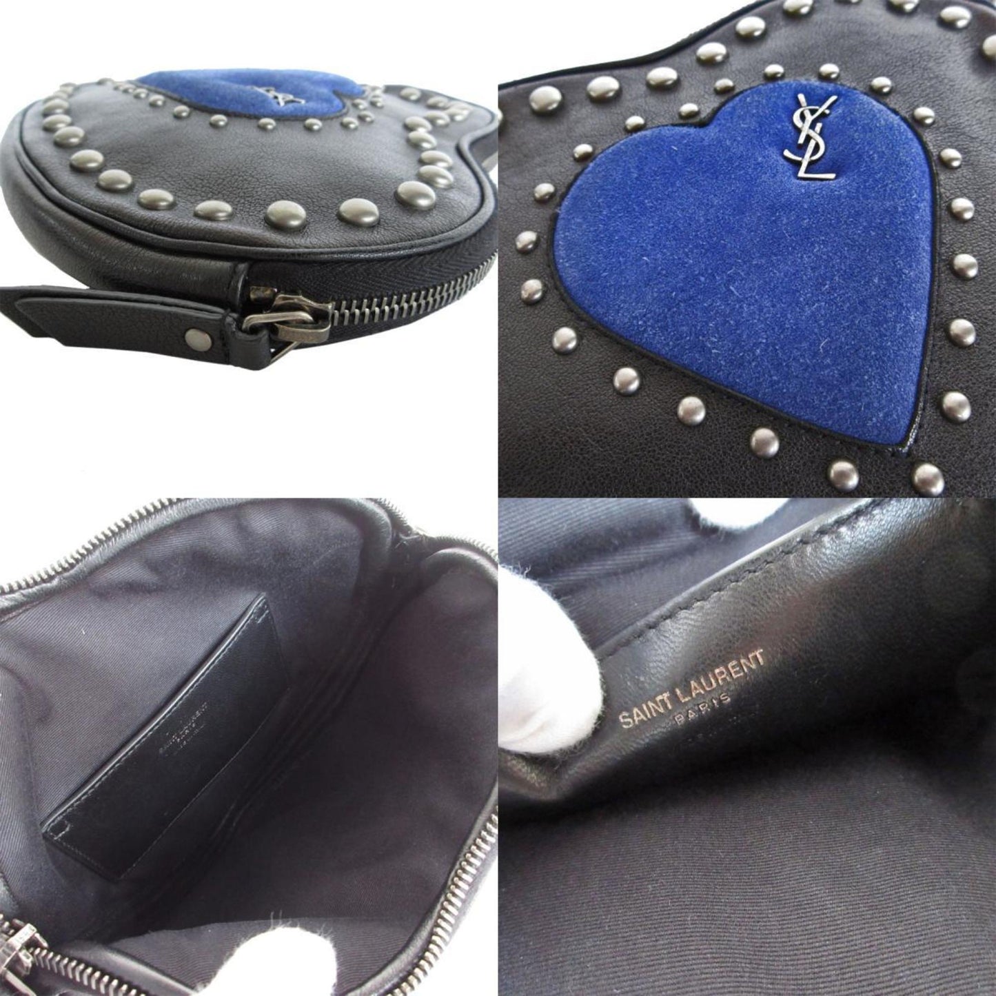 Saint Laurent Saint Laurent Clutch Bag Heart Motif Leather Suede Black Blue