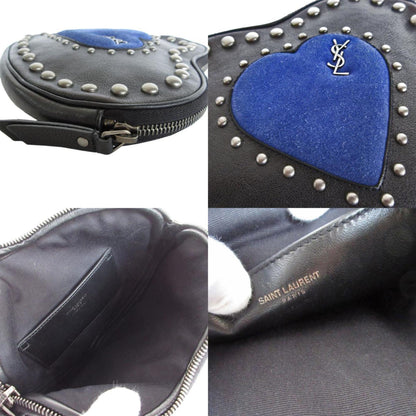 Saint Laurent Saint Laurent Clutch Bag Heart Motif Leather Suede Black Blue