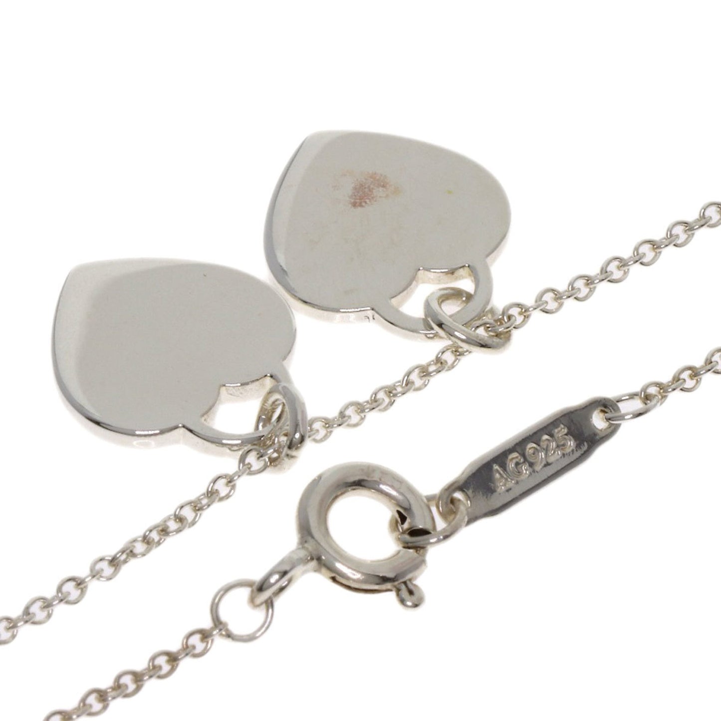 Tiffany & Co. Double Heart Pink Enamel Necklace In Silver