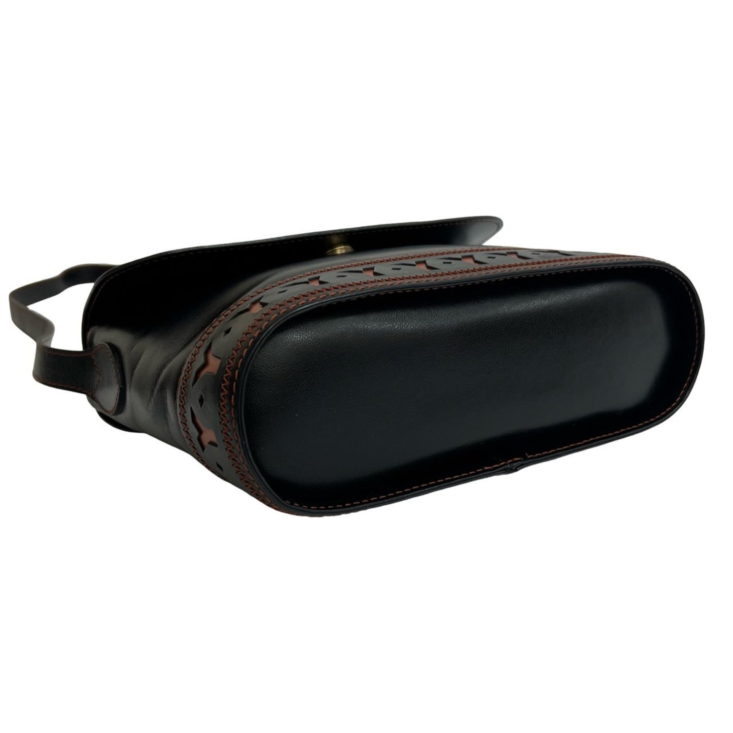 Yves Saint Laurent Perforated Cutout Leather Shoulder Bag Black/Brown 33294