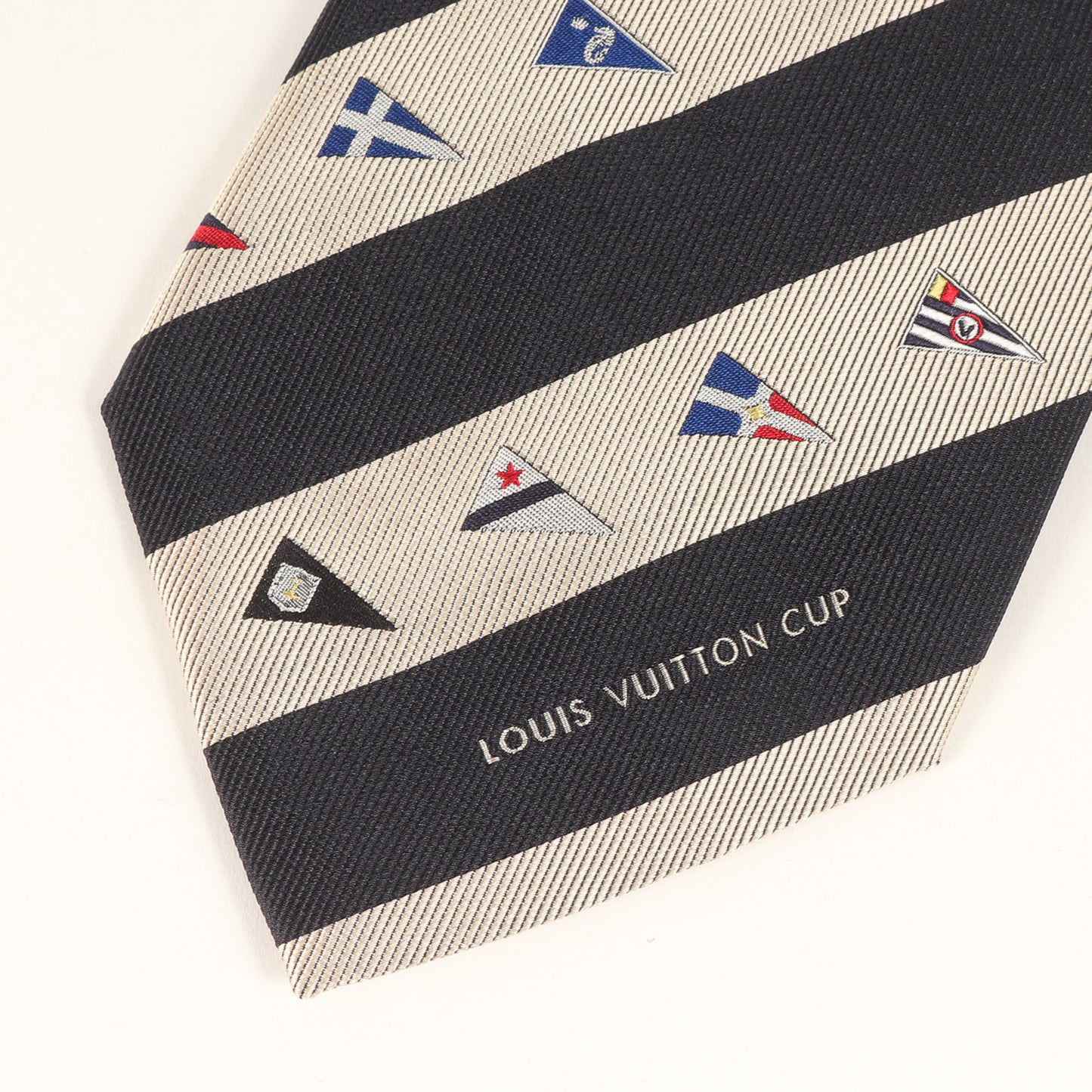 Louis Vuitton Cup Limited Edition Regimental Silk Cravat Tie In Beige With Flag Sail