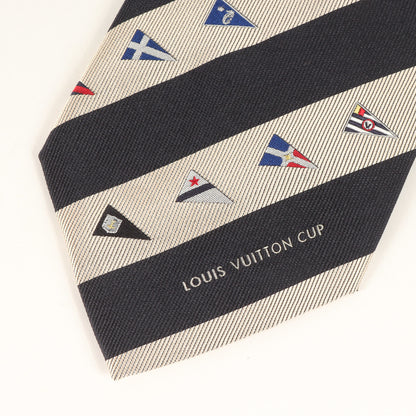 Louis Vuitton Cup Limited Edition Regimental Silk Cravat Tie In Beige With Flag Sail