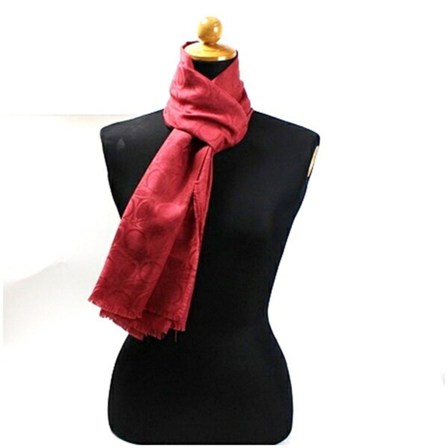 Salvatore Ferragamo Silk Wool Cashmere Stole Red Gancini Pattern
