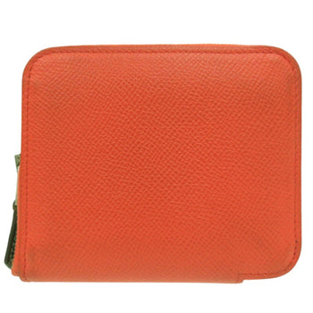 Herms Azap Compact Silk-In Coin Case X Ts 011 Au Leather Orange 0097 Hermes