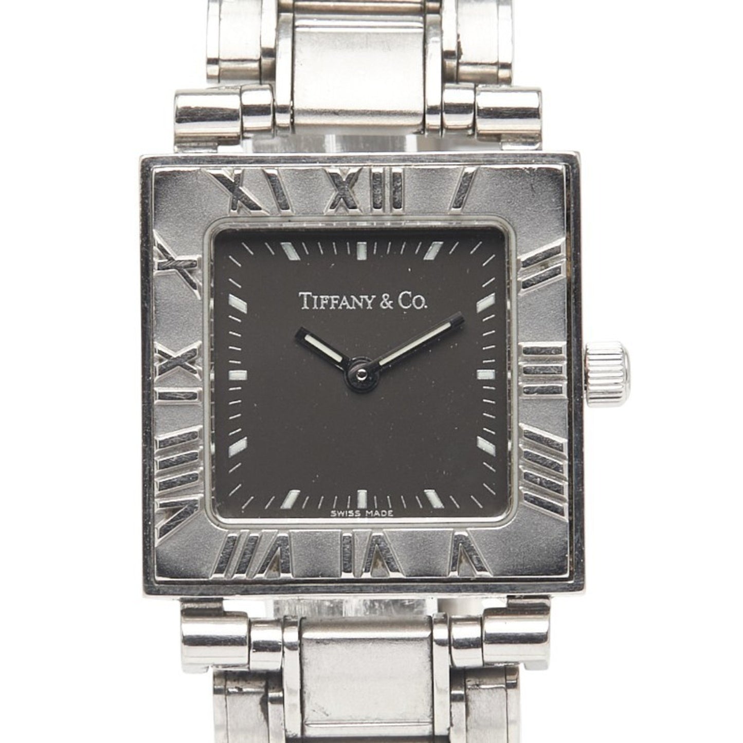 Tiffany & Co. Atlas Quartz Watch With Black Dial And Stainless Steel