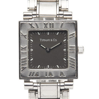 Tiffany & Co. Atlas Quartz Watch With Black Dial And Stainless Steel