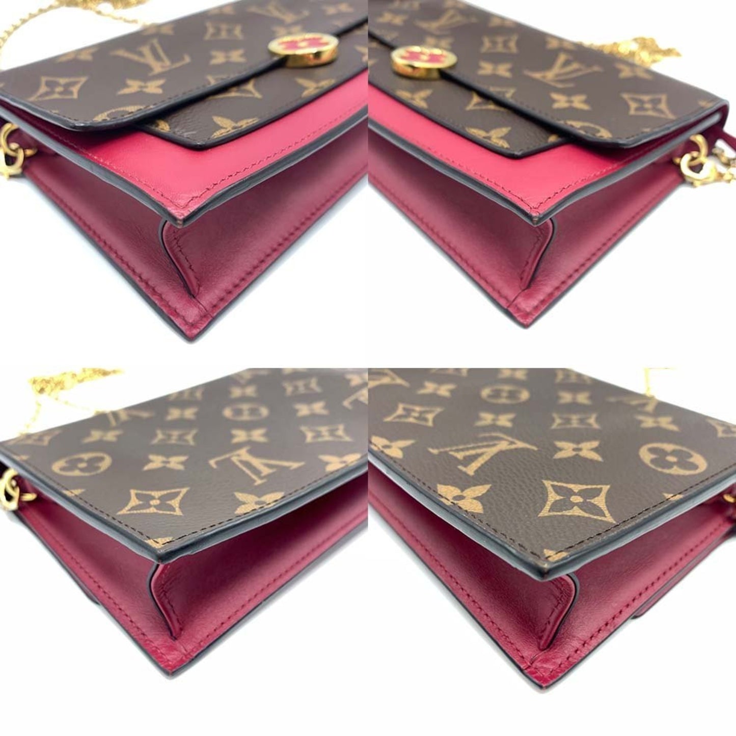 Louis Vuitton Chain Wallet Portefeuille Flor Shoulder Monogram Fuchsia Pochette Clutch Flower