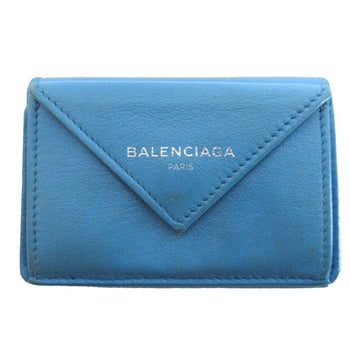 Balenciaga Paper Mini Leather Compact Wallet Tri-Fold Coin Purse Billfold Card Slot Blue