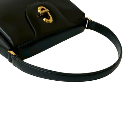 Gucci Old Gucci G Logo Turnlock Hardware Calfskin Leather Handbag In Black 804-4